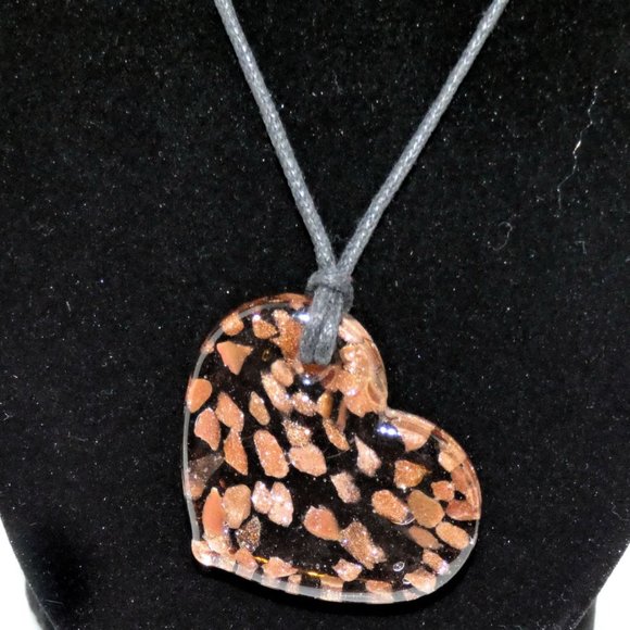Jewelry - Glitter Heart Necklace Black Strand Love Valentine